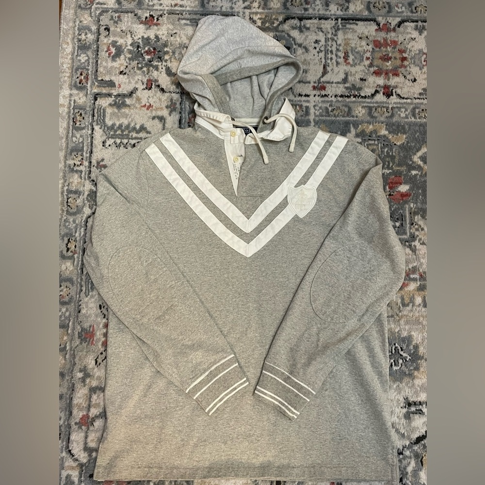 Polo by Ralph Lauren Vintage Rugby Long Sleeve Hooded Shirt Gray Size Large